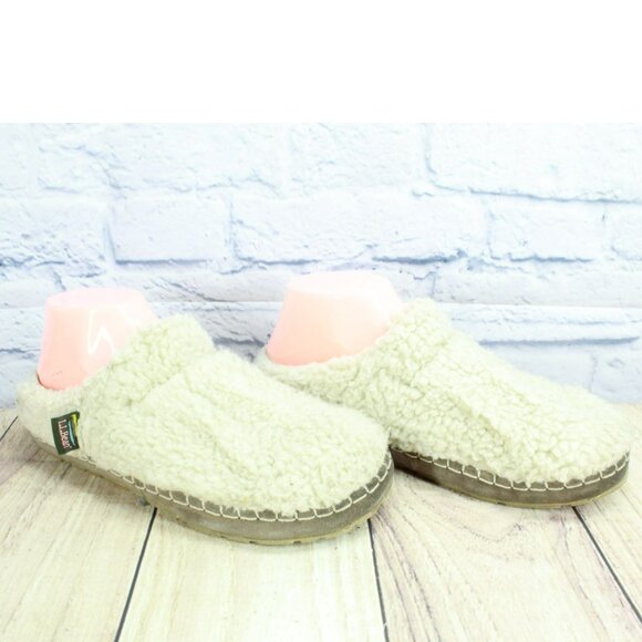 LL Bean White Knit Slip On Wicked Good Shearling Lined Cozy Slippers Size 8 M - Picture 3 of 9